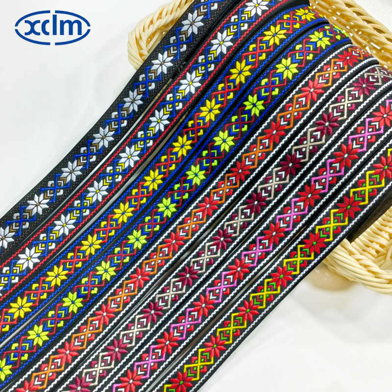 2.5cm ethnic webbing accessories, ethnic style polyester decorative materials, colored jacquard ribbons, edge banding fabric strips