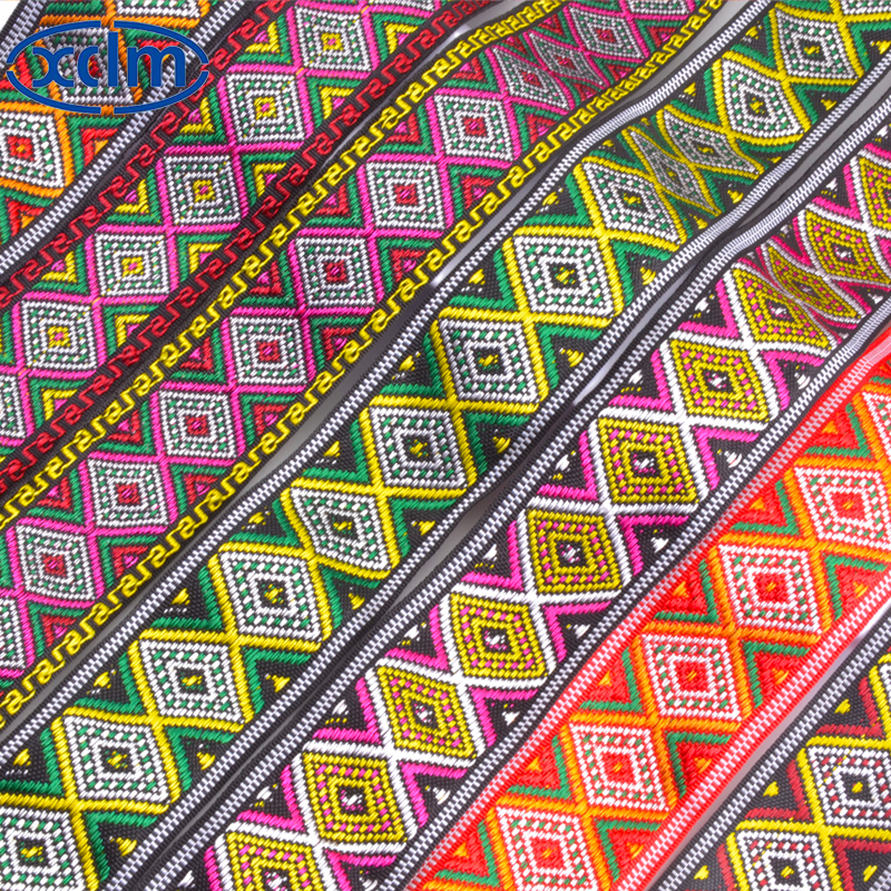 4.5cm glossy ethnic webbing accessories, ethnic style polyester decorative materials, colored jacquard ribbons, edge banding fabric strips