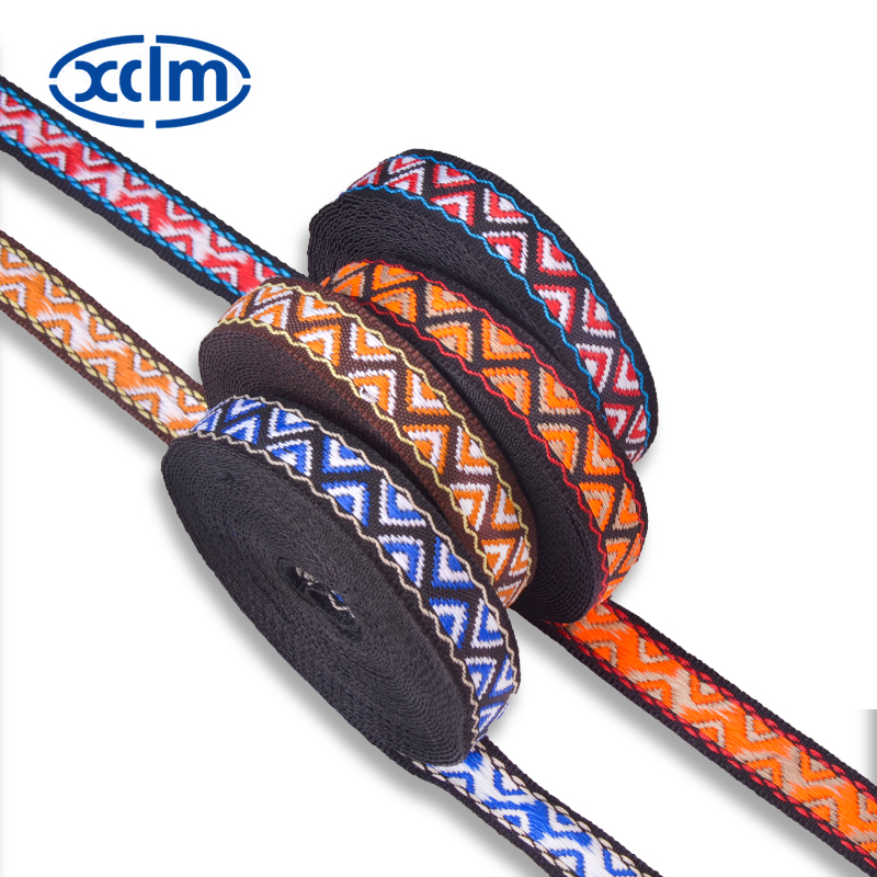 1.4cm ethnic webbing accessories, triangular polyester decorative materials, colored jacquard ribbons, edging fabric strips, and clothing accessories details Picture