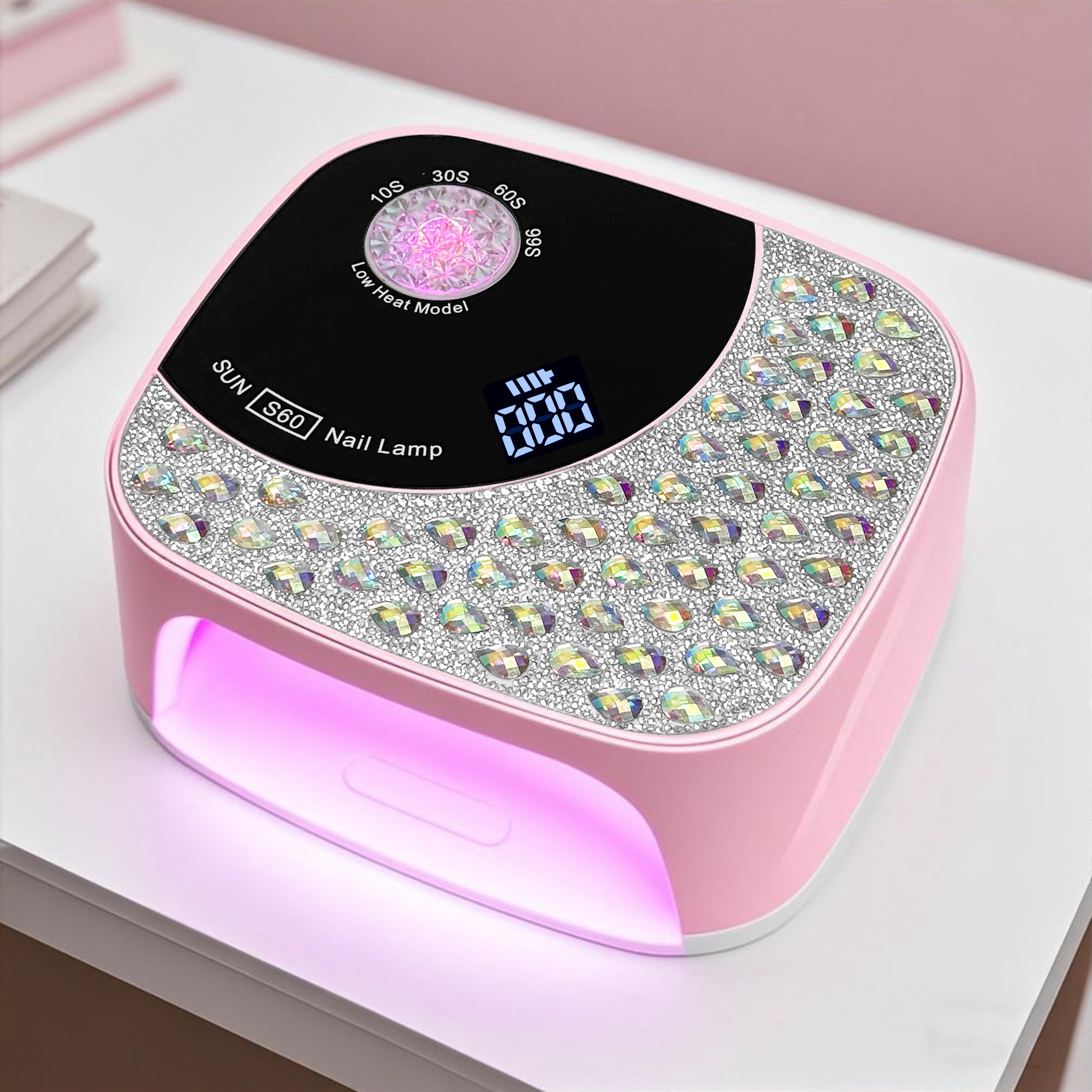 蓄电红光美甲灯，36颗灯珠，四档定时，炫丽外观，低热护手，便捷高效。产品图