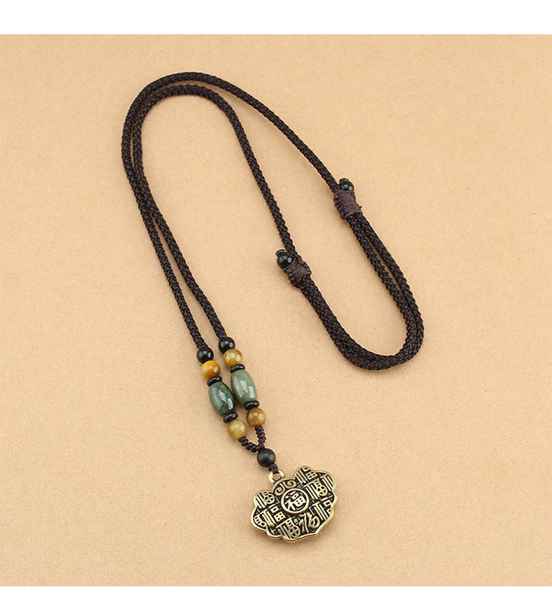 复古黄铜多福如意锁吊坠项链女百搭个性长款毛衣链简约民族风配饰详情9