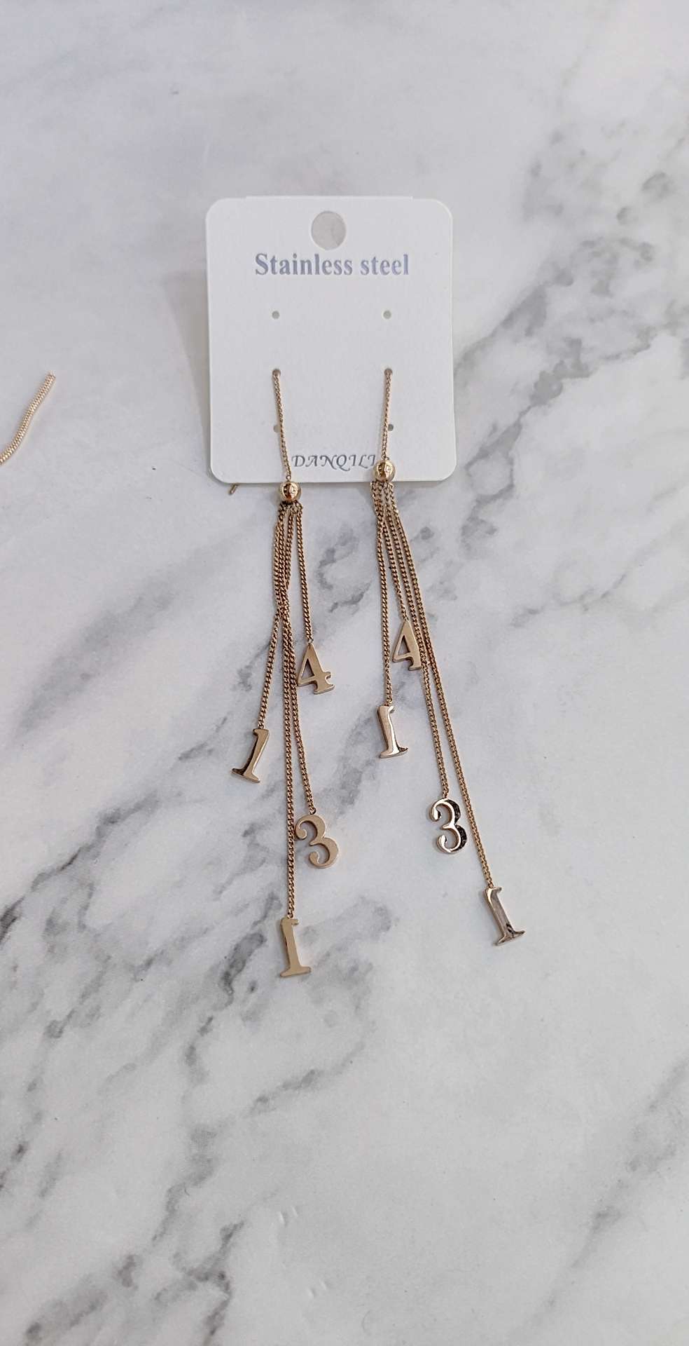 防过敏流苏耳环长款1314数字耳线，超闪气质个性网红耳饰，女式显脸瘦潮