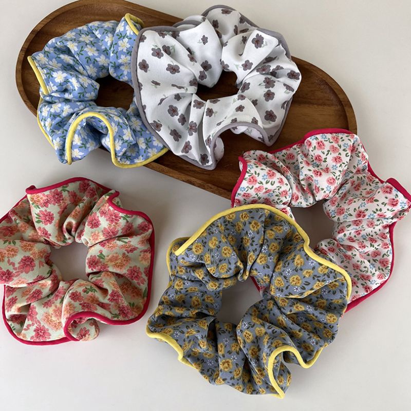 2026秋冬新款网红大肠发圈 ins风网红飘带发圈 高级韩国东大门新款发格子绳 跨境发饰批发 细条纹印花涤纶头绳