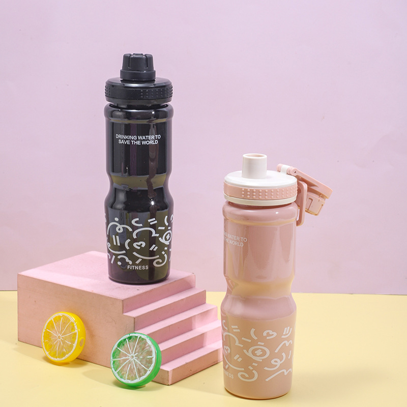 H164-HY-042 solid color sports plastic cup, high appearance level, large capacity student hand-held cup, portable thickened water cup Specification image