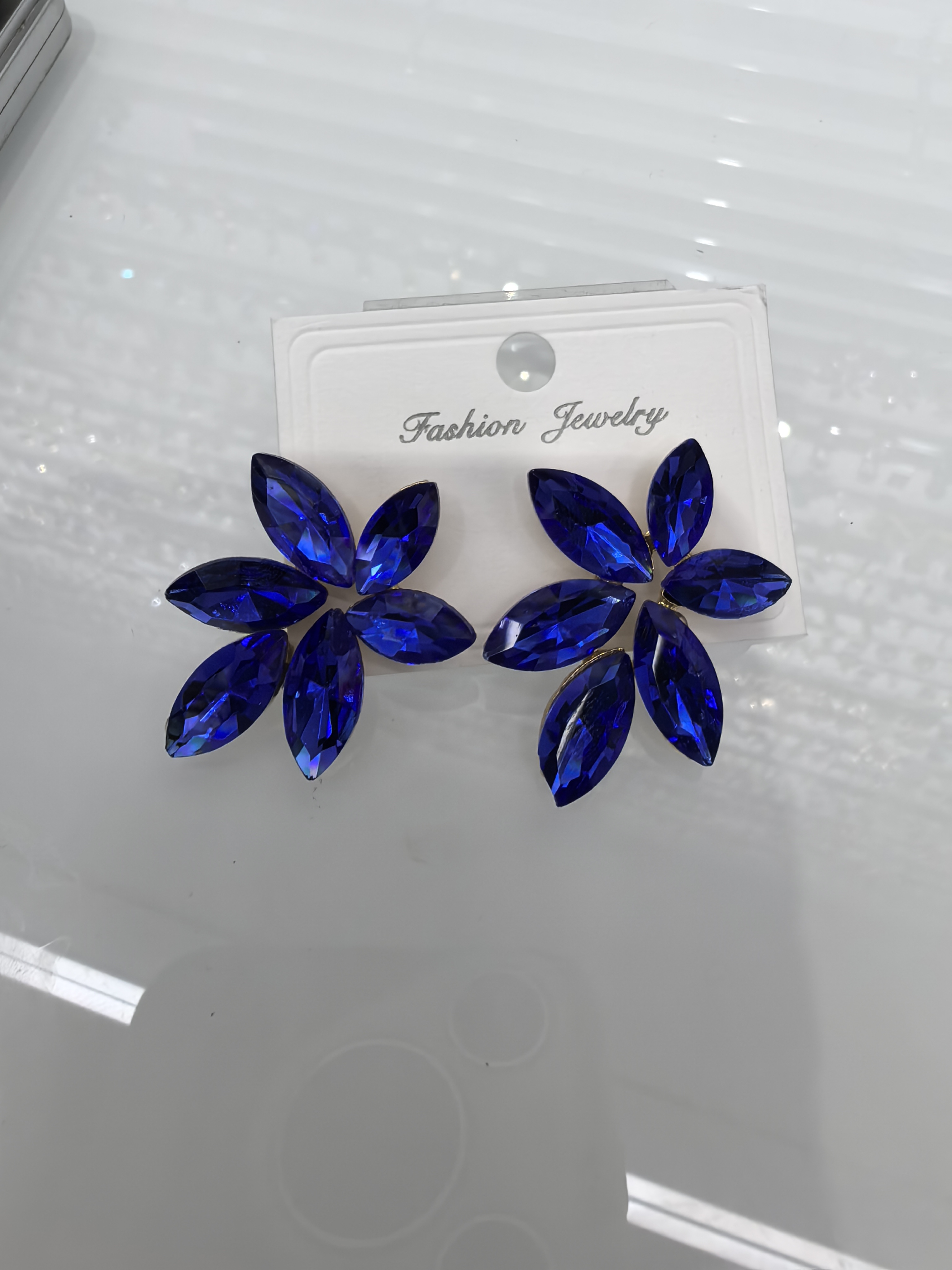 蓝色玻璃耳环爆款饰品耳环耳饰烧焊锆石耳环烧焊耳环