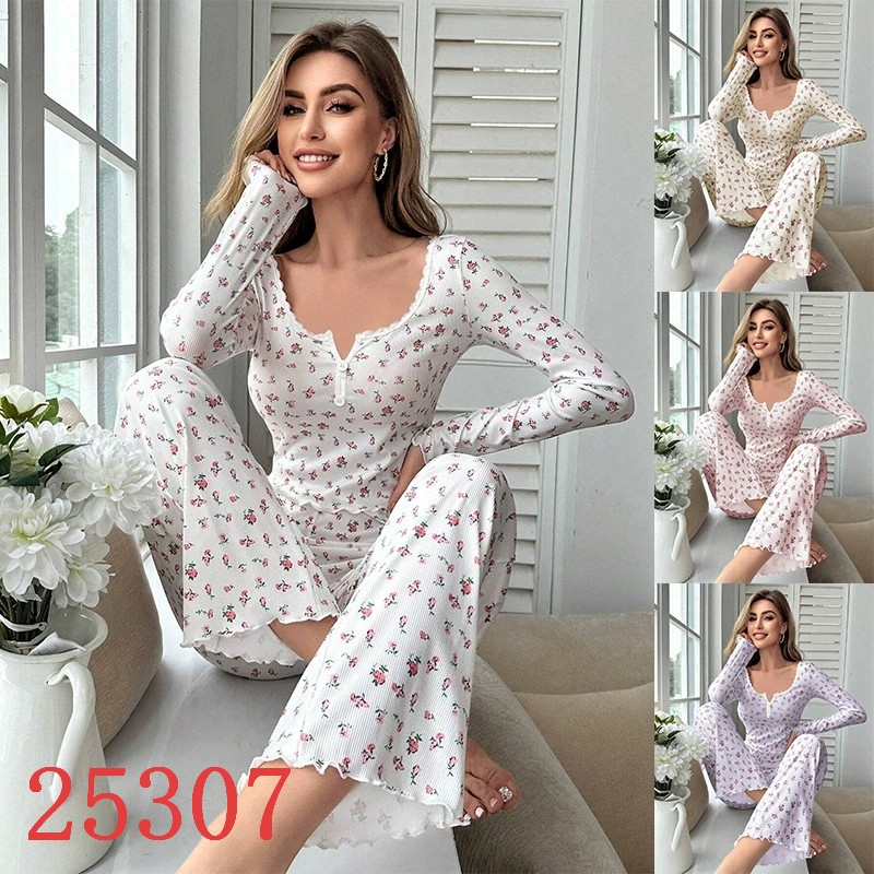 女士家居服三件套睡衣女性感睡衣套装舒适清爽家居服25307