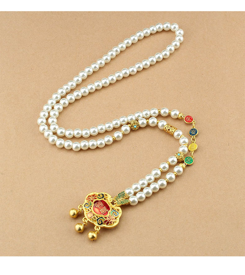 复古新中式圆牌仿珍珠长款项链女古风国风毛衣链轻奢旗袍配饰批发详情10