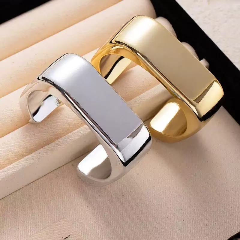 跨境电镀CCB方形开口手镯个性冷淡风宽面手饰时尚潮酷设计手环 