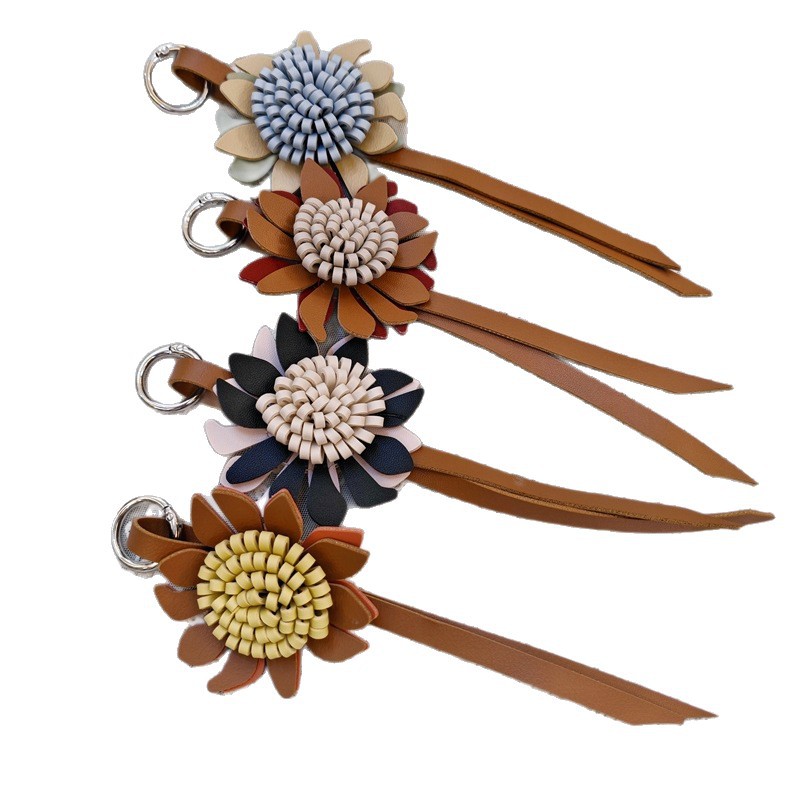Handmade leather sunflower niu series bag pendant, small Daisy color-blocking couple backpack lanyder, scarf, shoes, hats and accessories detail image 5