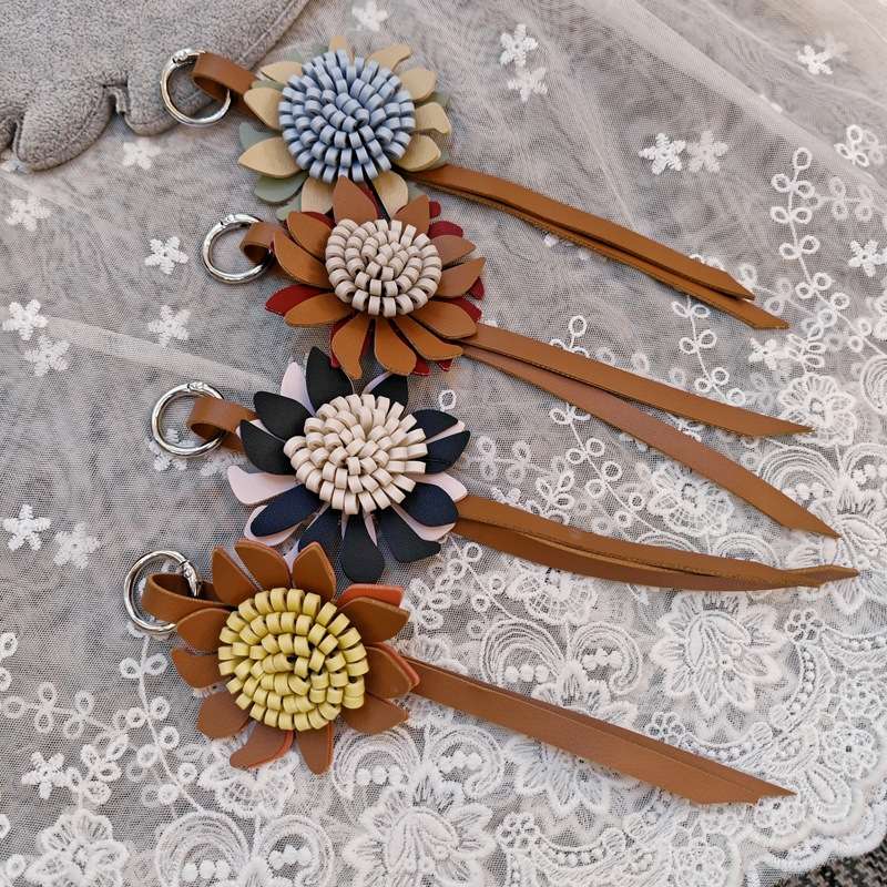 Handmade leather sunflower niu series bag pendant, small Daisy color-blocking couple backpack lanyder, scarf, shoes, hats and accessories detail image 6