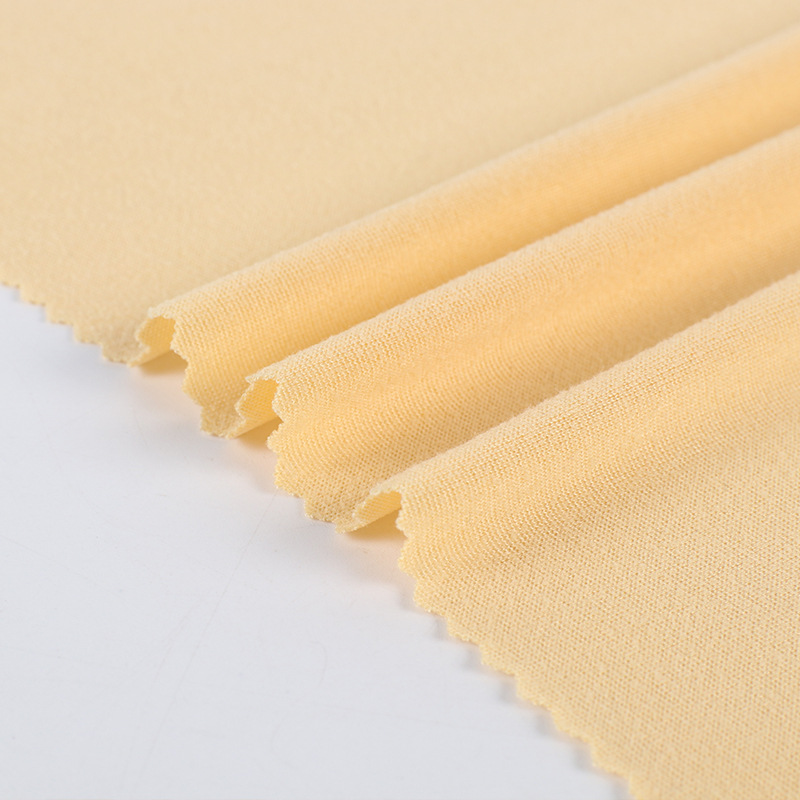 Milk silk pull frame knitted four-sided elastic T-shirt, yoga sportswear fabric, single-sided brushed polyester ammonia milk silk Application Scenario