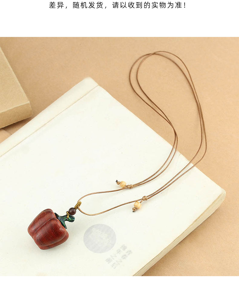 复古文艺植物果实型木质吊坠项链女简约小众编织长款毛衣链配饰品详情6