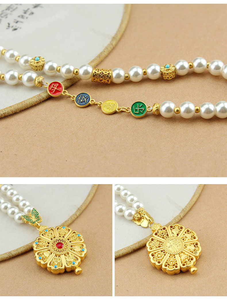 复古新中式圆牌仿珍珠长款项链女古风国风毛衣链轻奢旗袍配饰批发详情6