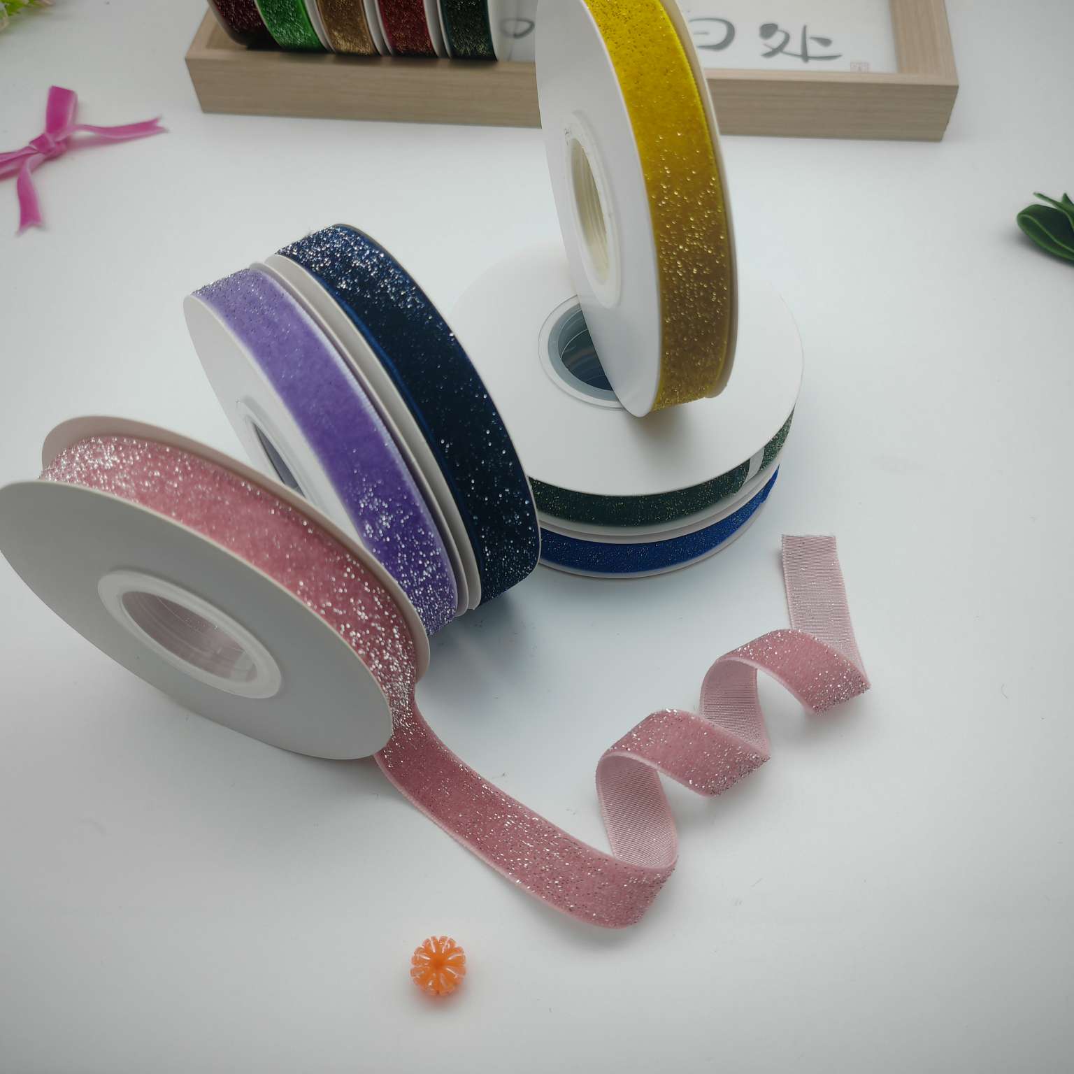 葱绒带，织带辅料丝带蝴蝶结厂家直销，源头工厂彩带，丝带。细节图