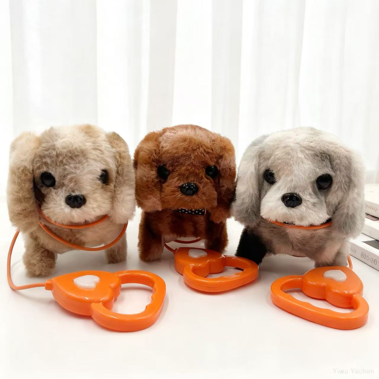 小号牵绳仿真电动晕染小狗仿真毛绒电子宠物狗叽叽叫毛绒玩偶陪伴伴侣