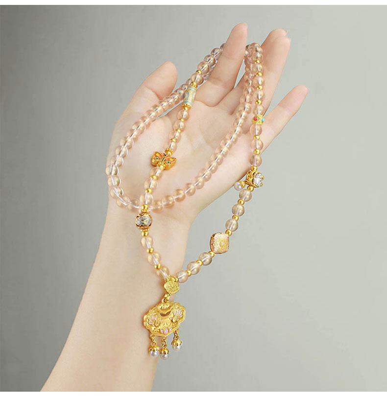 新中式国风锦鲤如意锁吊坠项链女仿水晶珠链轻奢高级感毛衣链配饰详情7