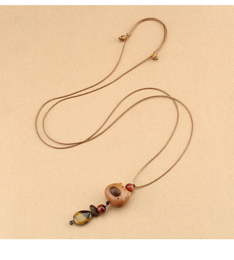国风长款蜡绳咖啡豆小熊项链女复古木质吊坠毛衣链民族风配饰批发详情11