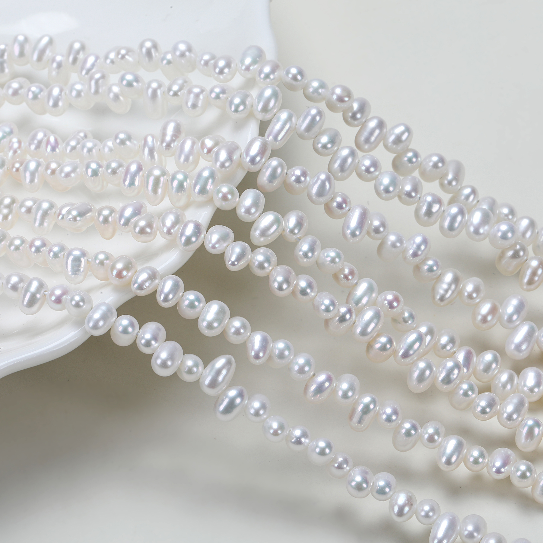 天然淡水珍珠散珠三七孔米珠米形diy手工头饰古风配饰材料