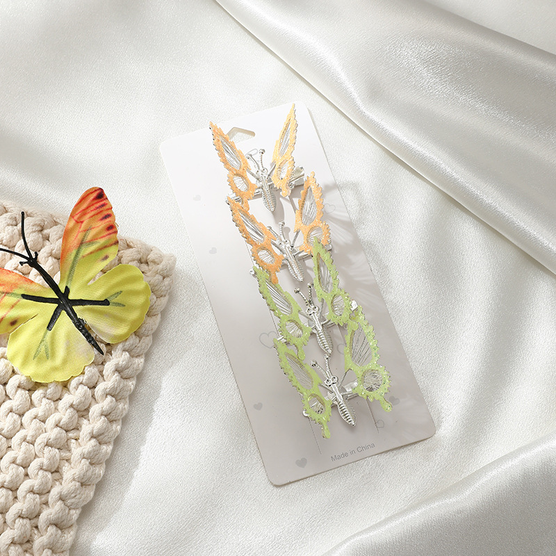 Cross-border simulation decorative butterfly hair clips, women's back head clips with flower hairpins, children's headwear, bangs clips, side clips with duckbill clips, New Year red hair clips details Picture