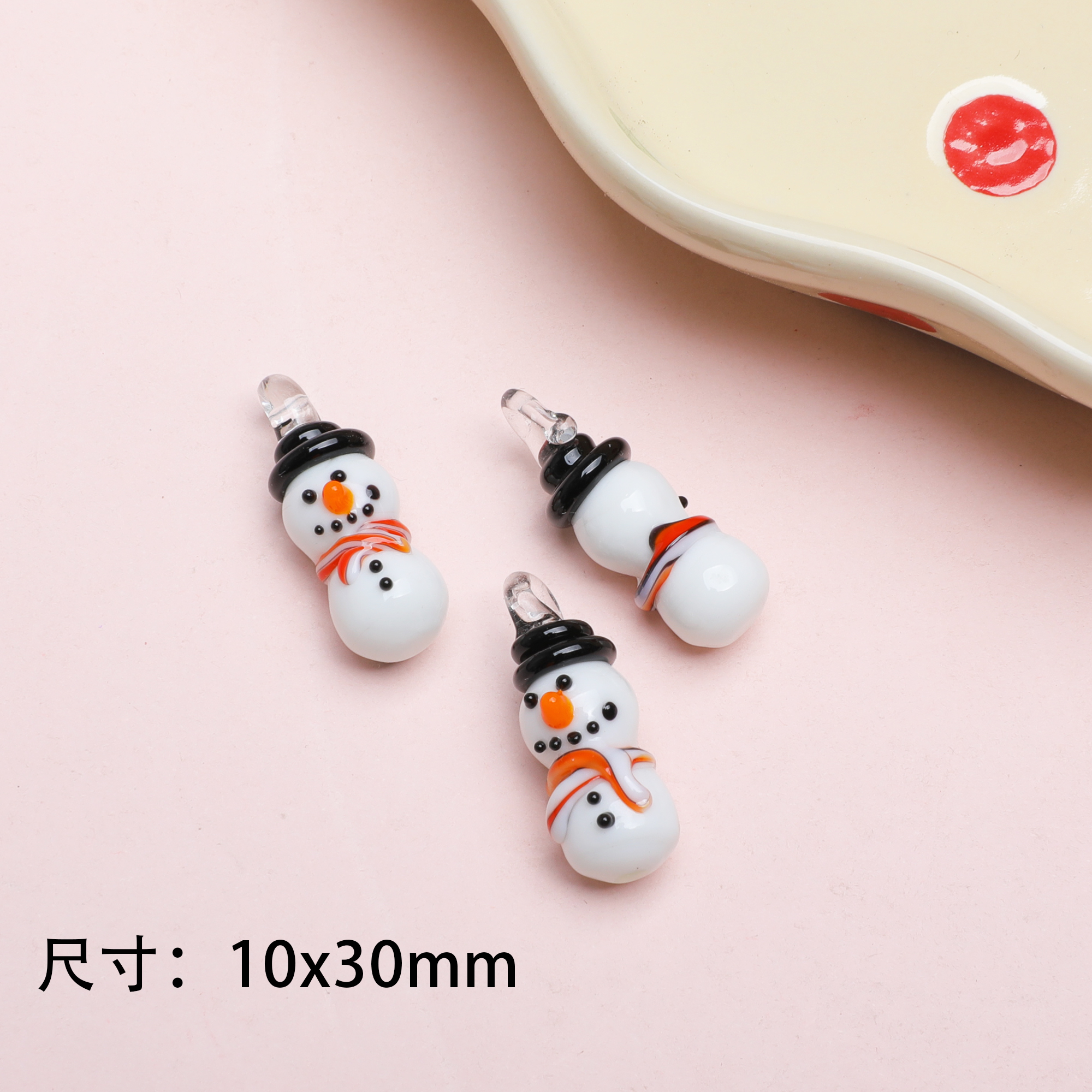 圣诞树简约可爱童趣彩色红黄白点撞色手工琉璃DIY耳环饰材料配件各式圣诞挂件配件