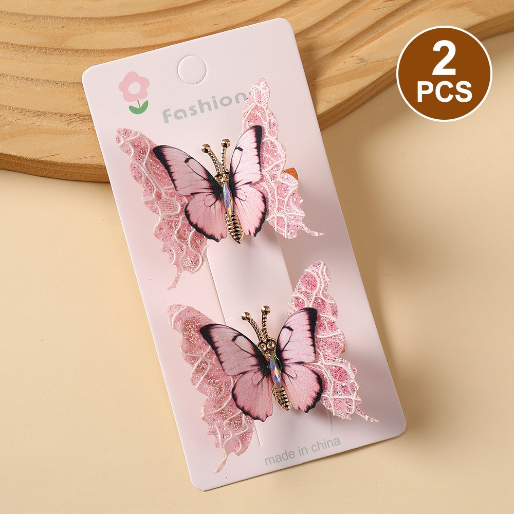 Cross-border three-dimensional simulation double-layer seven-color butterfly hair clips, women's bangs clips, high-end side clips, headwear, duckbill clips, New Year red hair clips, children's hair clips Specification image