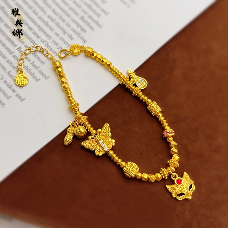 The same style of gold store sand gold dot diamond fox mask butterfly coiled bracelet, multi-treasure bracelet, exquisite gift for your girlfriend, jewelry bracelet, personalized and creative, colorful woven handcrafted rope, handicraft accessory, trendy and versatile Specification image