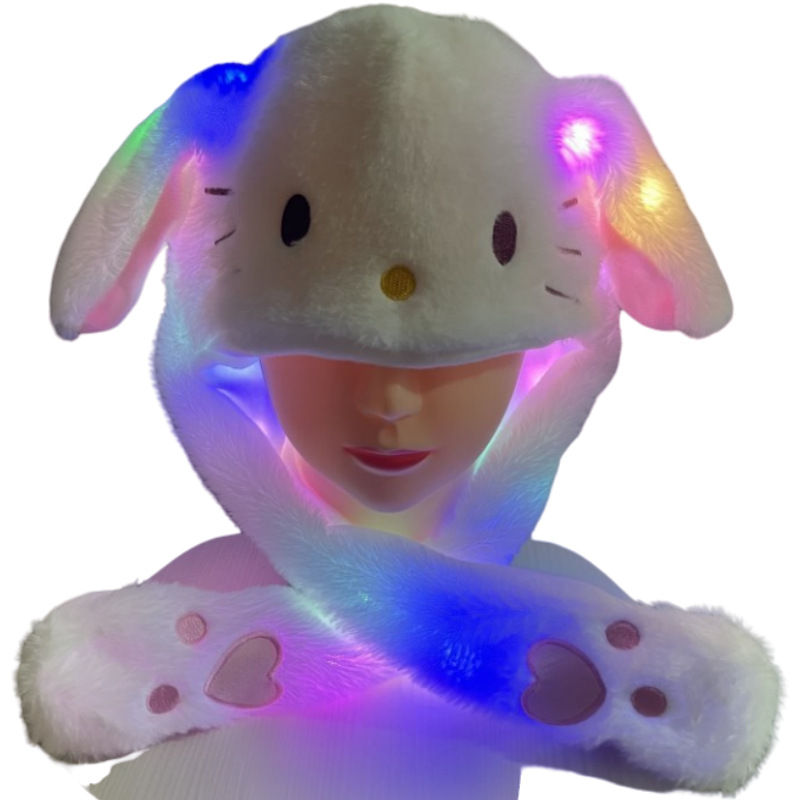 Parent-child style plush ear-moving hat, cartoon lighting hat, long ear-glowing hat, Douyin rabbit hat, children's headwear, hairpin, cute for children in summer Item Picture