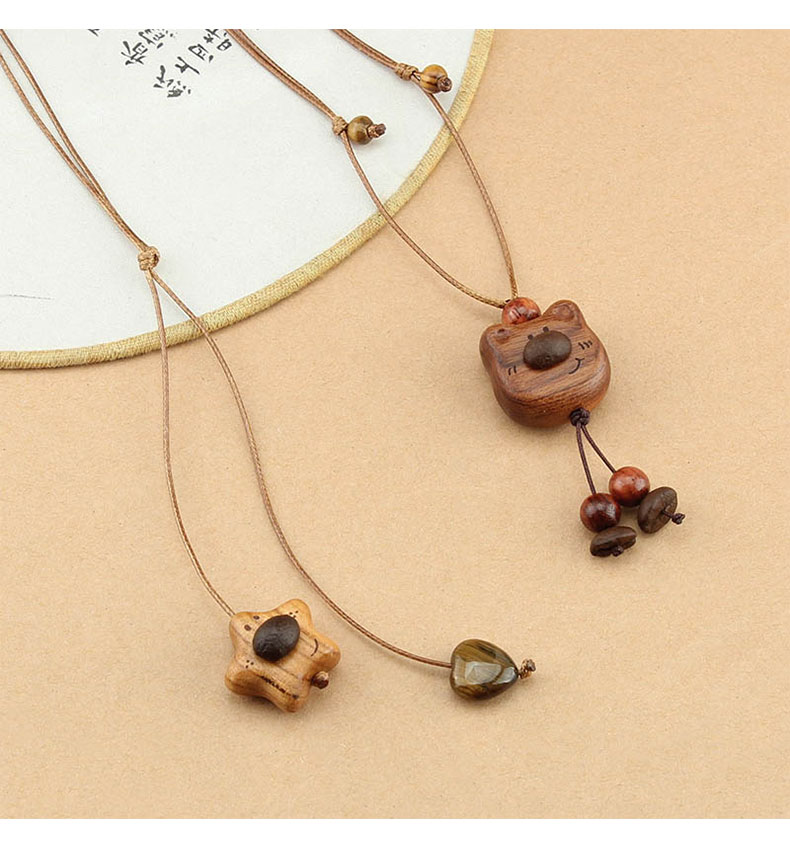 国风长款蜡绳咖啡豆小熊项链女复古木质吊坠毛衣链民族风配饰批发详情7