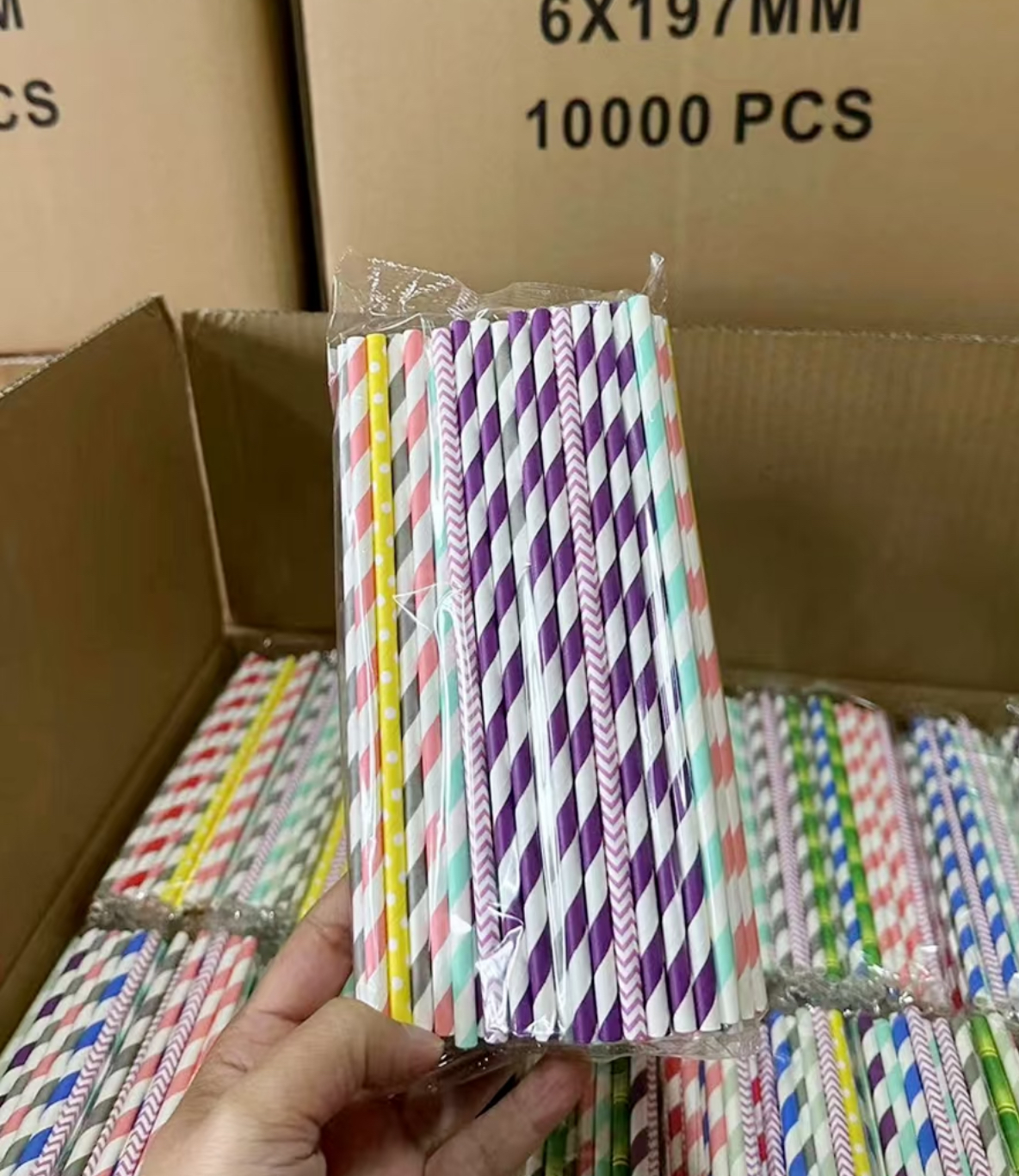一次性纸吸管独立包装 彩色条纹白色吸管 可降解牛皮纸质吸管详情2