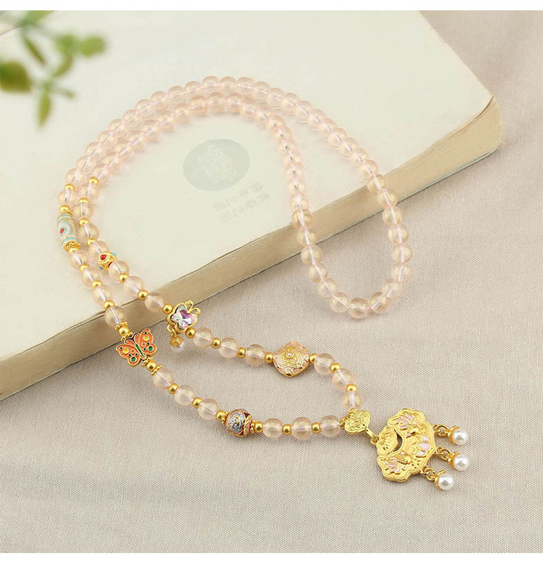 新中式国风锦鲤如意锁吊坠项链女仿水晶珠链轻奢高级感毛衣链配饰详情3