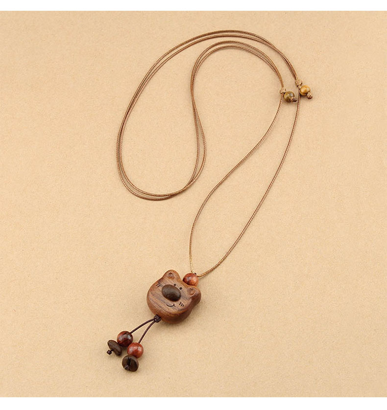 国风长款蜡绳咖啡豆小熊项链女复古木质吊坠毛衣链民族风配饰批发详情9