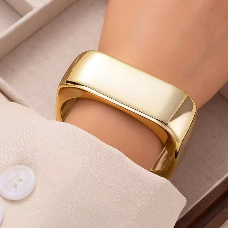 跨境电镀CCB方形开口手镯个性冷淡风宽面手饰时尚潮酷设计手环 详情2