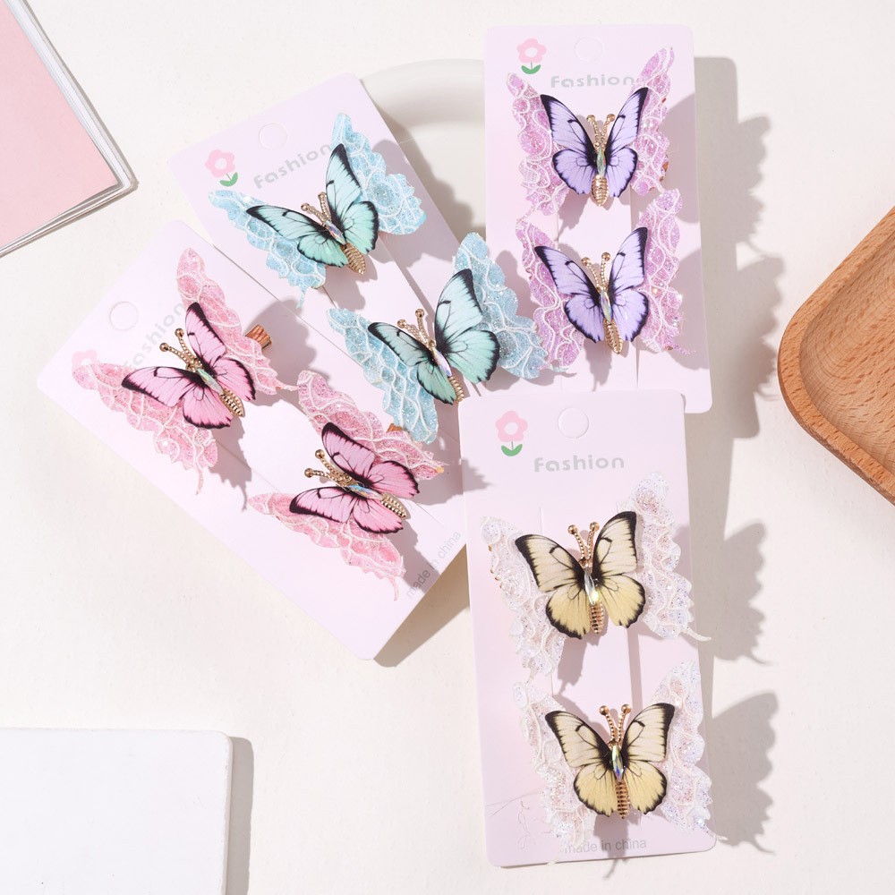 Cross-border three-dimensional simulation double-layer seven-color butterfly hair clips, women's bangs clips, high-end side clips, headwear, duckbill clips, New Year red hair clips, children's hair clips details Picture
