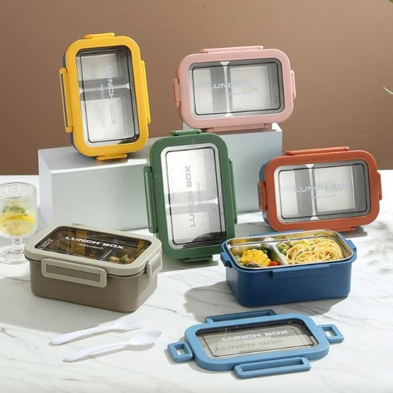 多色分隔保鲜饭盒 食品级密封防漏可微波 上班族学生便携午餐便当盒详情6
