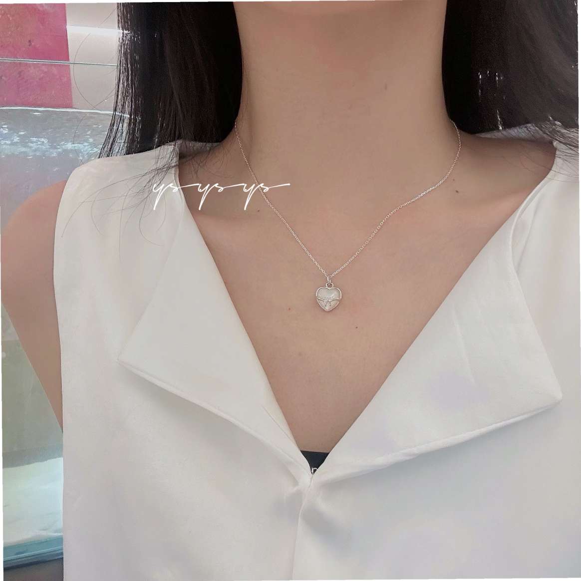 纯银爱心项链叠搭简约时尚潮流百搭设计款项链细节图