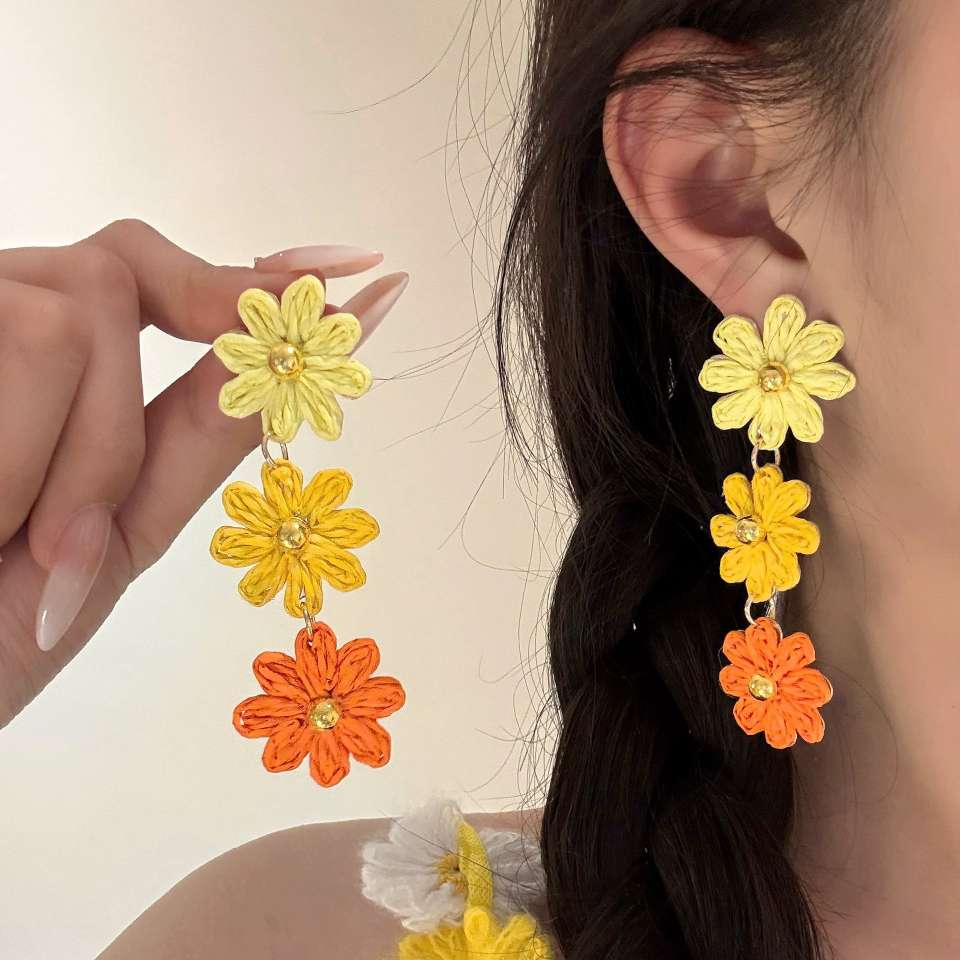 欧美花朵
系列个性夸张椭圆形玻璃钻耳环手工线条编织耳钉耳饰品