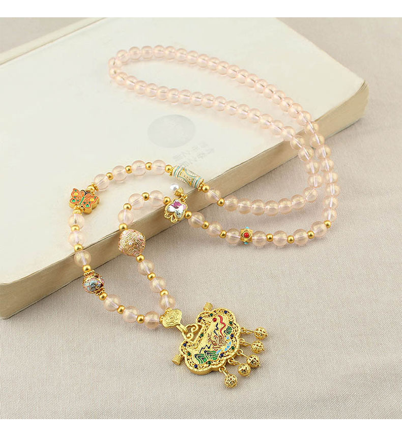 新中式国风锦鲤如意锁吊坠项链女仿水晶珠链轻奢高级感毛衣链配饰详情9