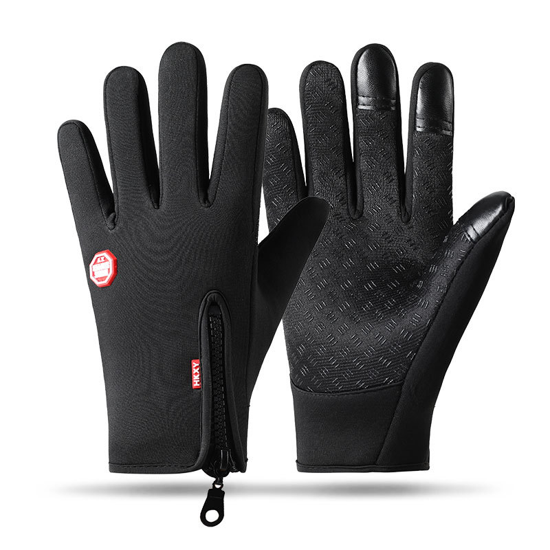 Cycling gloves, full-finger touch screen, outdoor windproof for men and women, zipper waterproof fleece, warm mountaineering and skiing gloves Item Picture