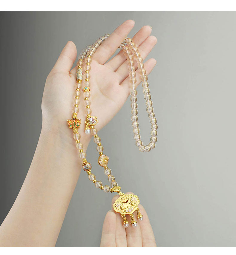 新中式国风锦鲤如意锁吊坠项链女仿水晶珠链轻奢高级感毛衣链配饰详情8