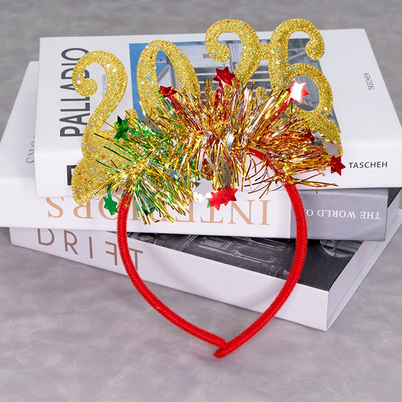 跨境欧美新款无灯2026圣诞发箍新年派对聚会发光头饰酒吧跨年头饰白底实物图