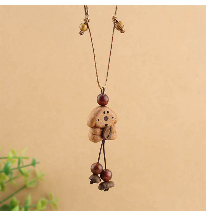 国风长款蜡绳咖啡豆小熊项链女复古木质吊坠毛衣链民族风配饰批发详情2