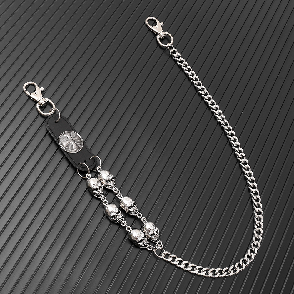欧美热销暗黑朋克风骷髅头牛皮裤链时尚休闲百搭腰链万圣节配饰