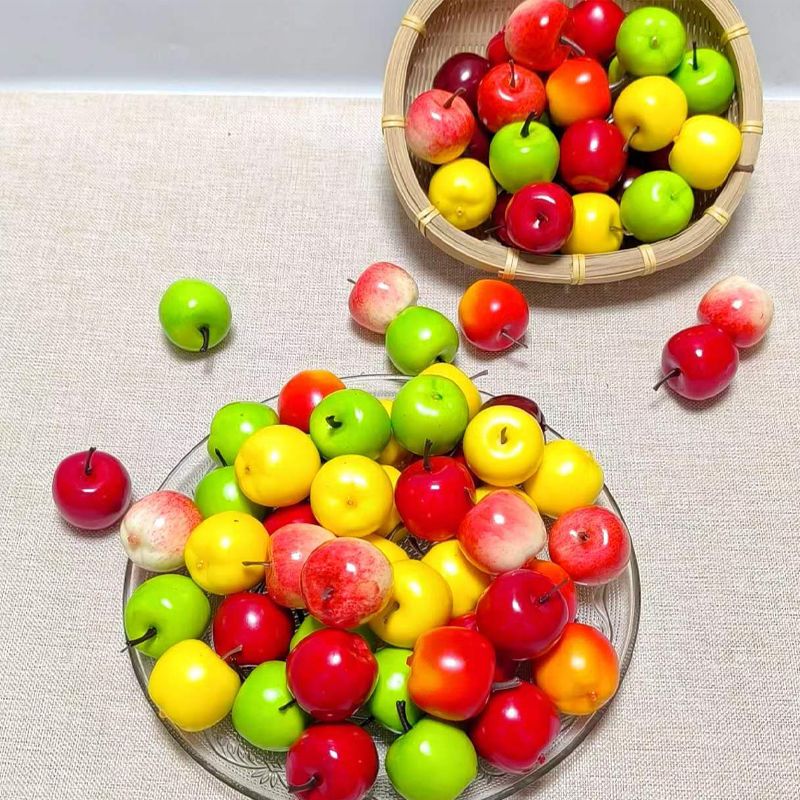仿真工艺品水果蔬菜食物模型微缩糖果屋创意礼品缩微食玩装饰品苹果挂件配件粉苹果青苹果仿真水果配件白底实物图