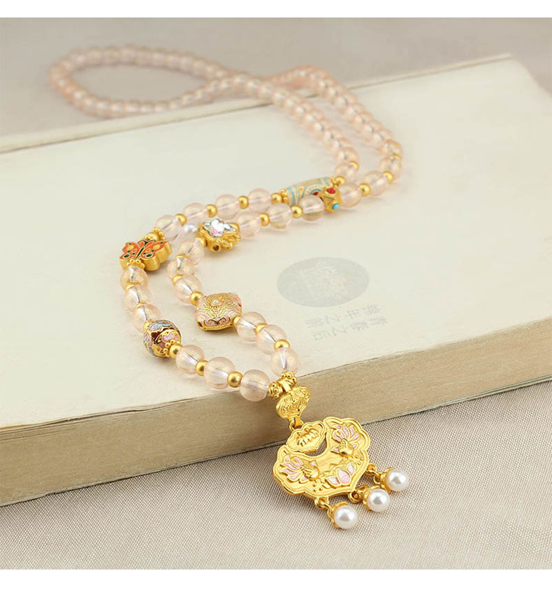 新中式国风锦鲤如意锁吊坠项链女仿水晶珠链轻奢高级感毛衣链配饰详情2