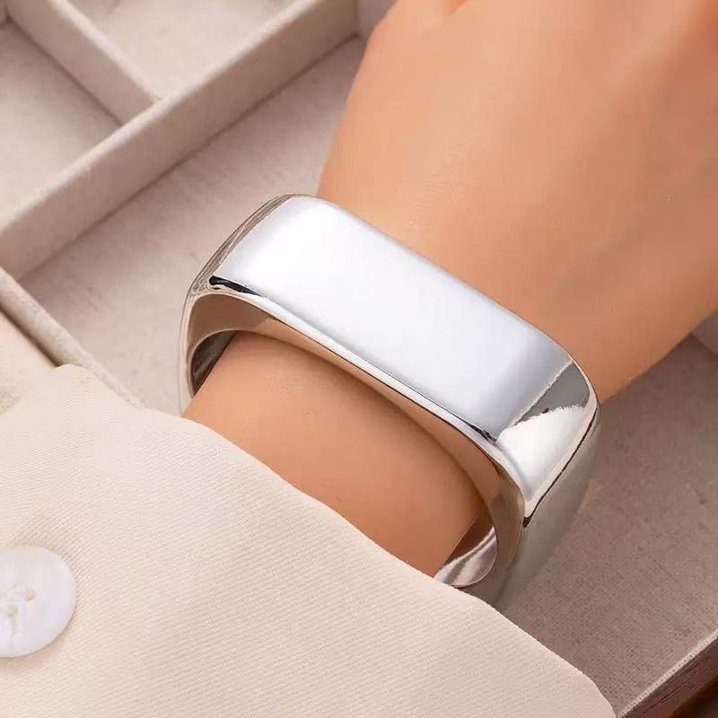 跨境电镀CCB方形开口手镯个性冷淡风宽面手饰时尚潮酷设计手环 详情3