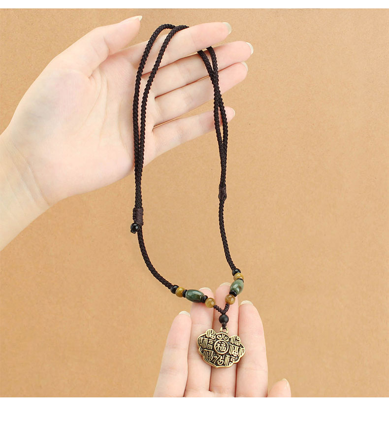 复古黄铜多福如意锁吊坠项链女百搭个性长款毛衣链简约民族风配饰详情3