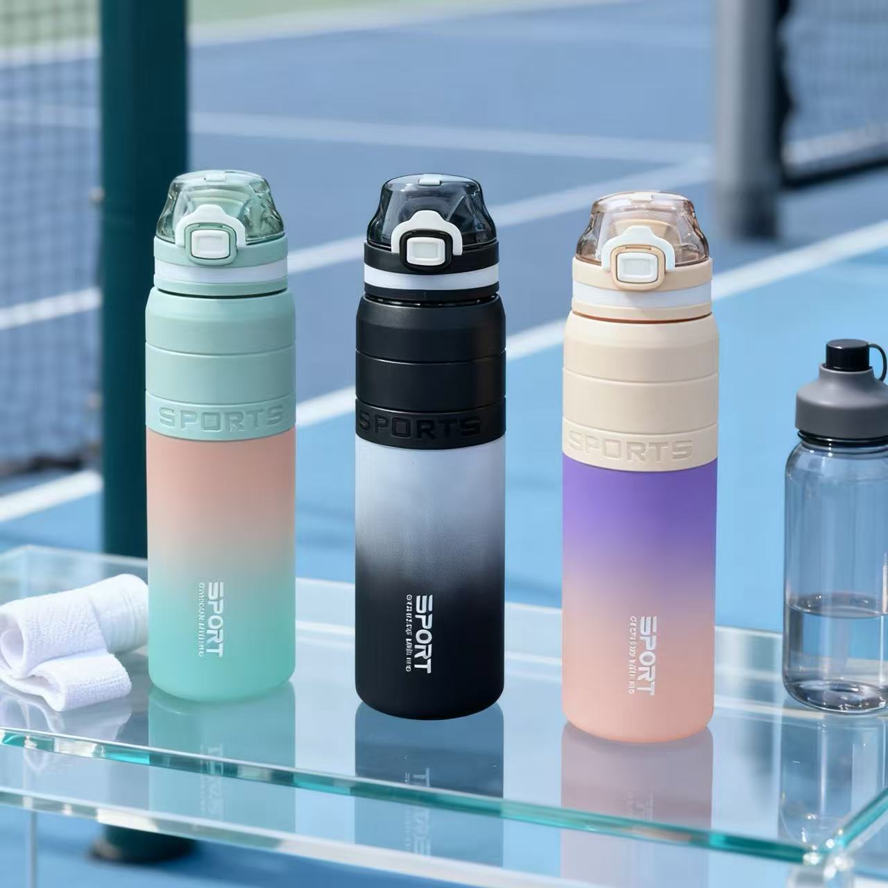 H164-HY-050 spray-painted sports water cup with gradient high appearance level student water cup handle portable large-capacity water cup Specification image