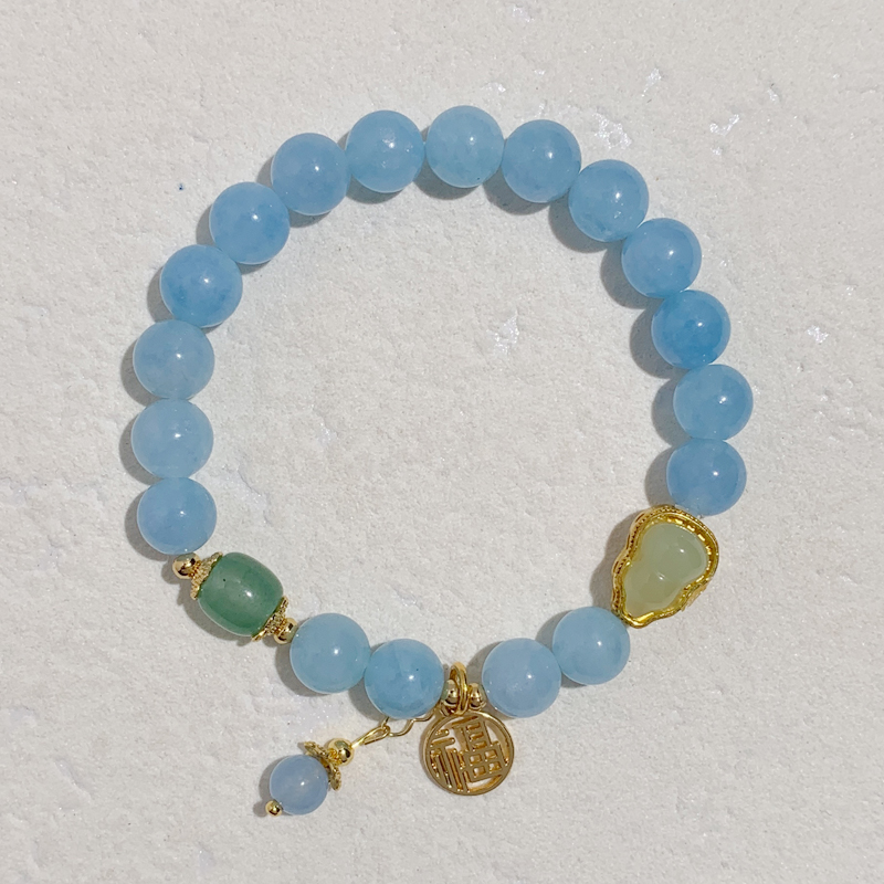 仿海蓝宝串珠手链小众手工新款新中式手串高级感国风闺蜜首饰