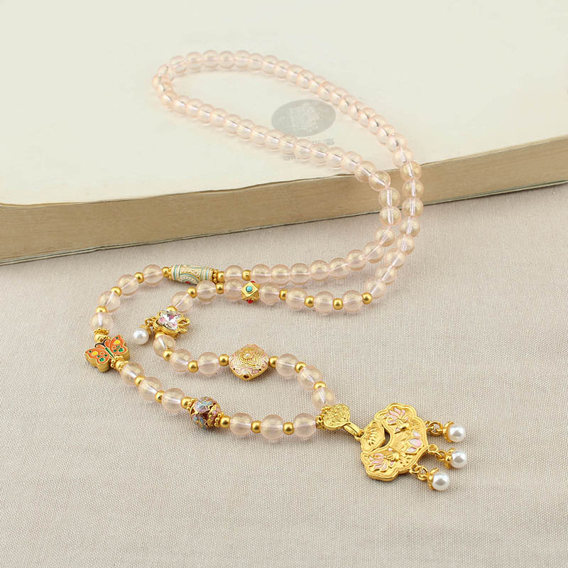 新中式国风锦鲤如意锁吊坠项链女仿水晶珠链轻奢高级感毛衣链配饰