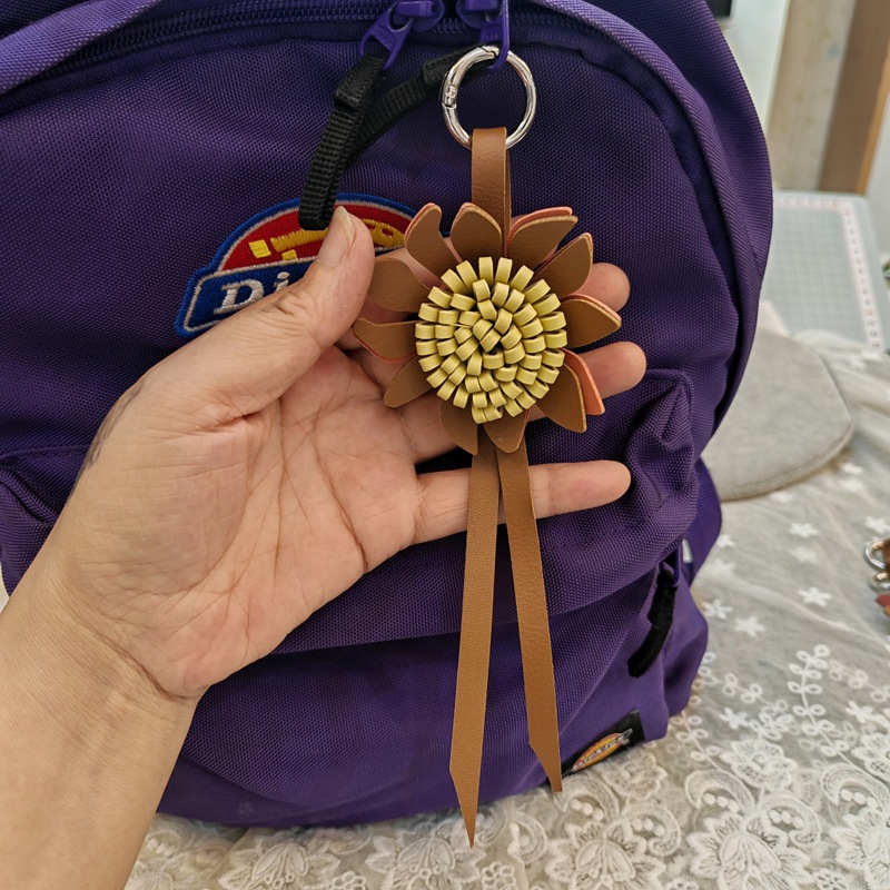 Handmade leather sunflower niu series bag pendant, small Daisy color-blocking couple backpack lanyder, scarf, shoes, hats and accessories detail image 2
